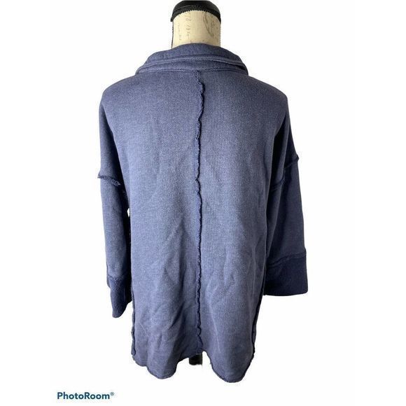 Soft Surroundings Sz M French Terry Snap Front Pull Over Sweatshirt Tunic Blue - Picture 6 of 8